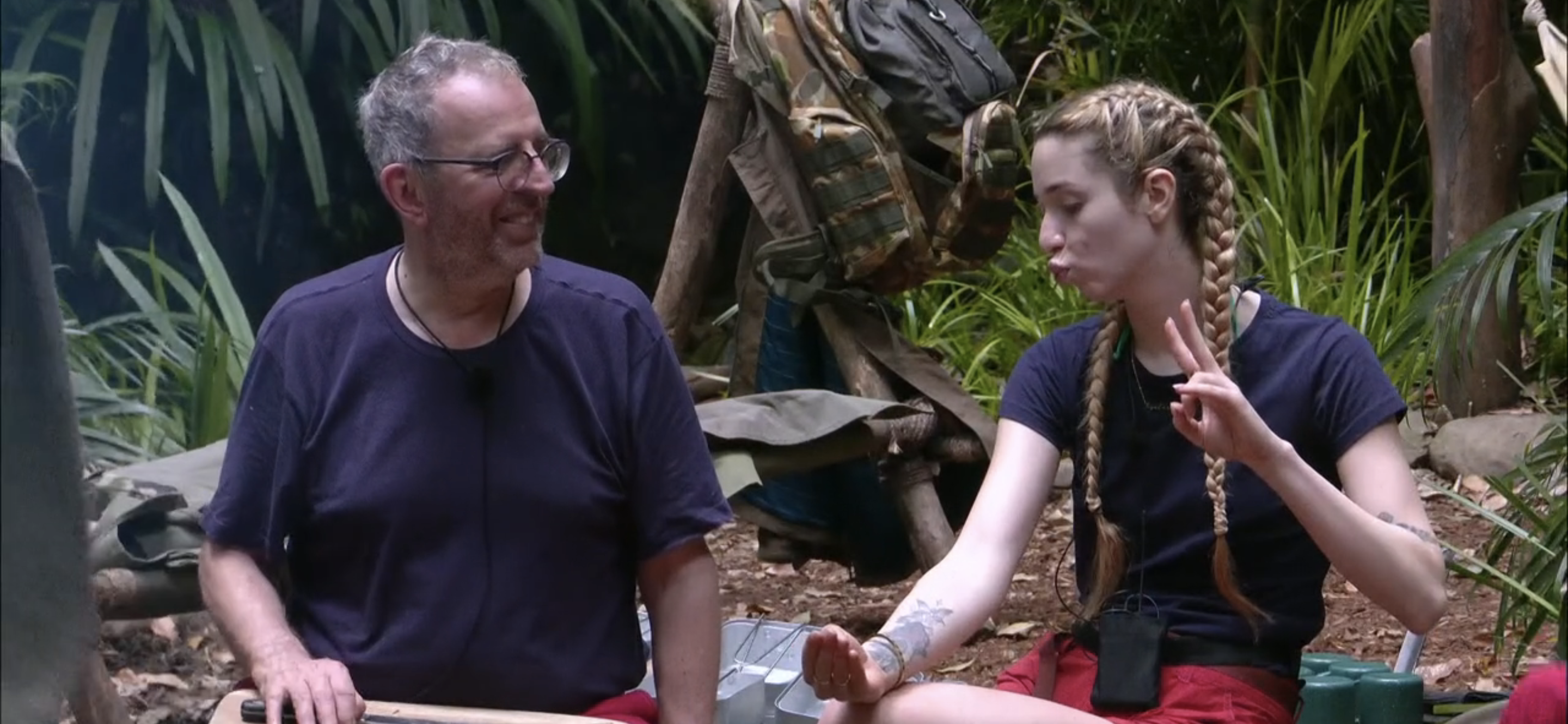 GK Barry posing next to Richard Coles in the I'm A Celebrity jungle