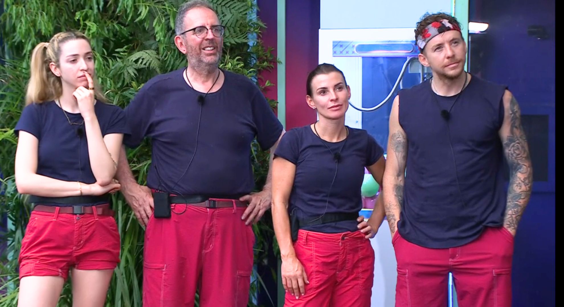 GK Barry, Rev Richard, Coleen and Danny listen to Ant & Dec before Bushtucker trial