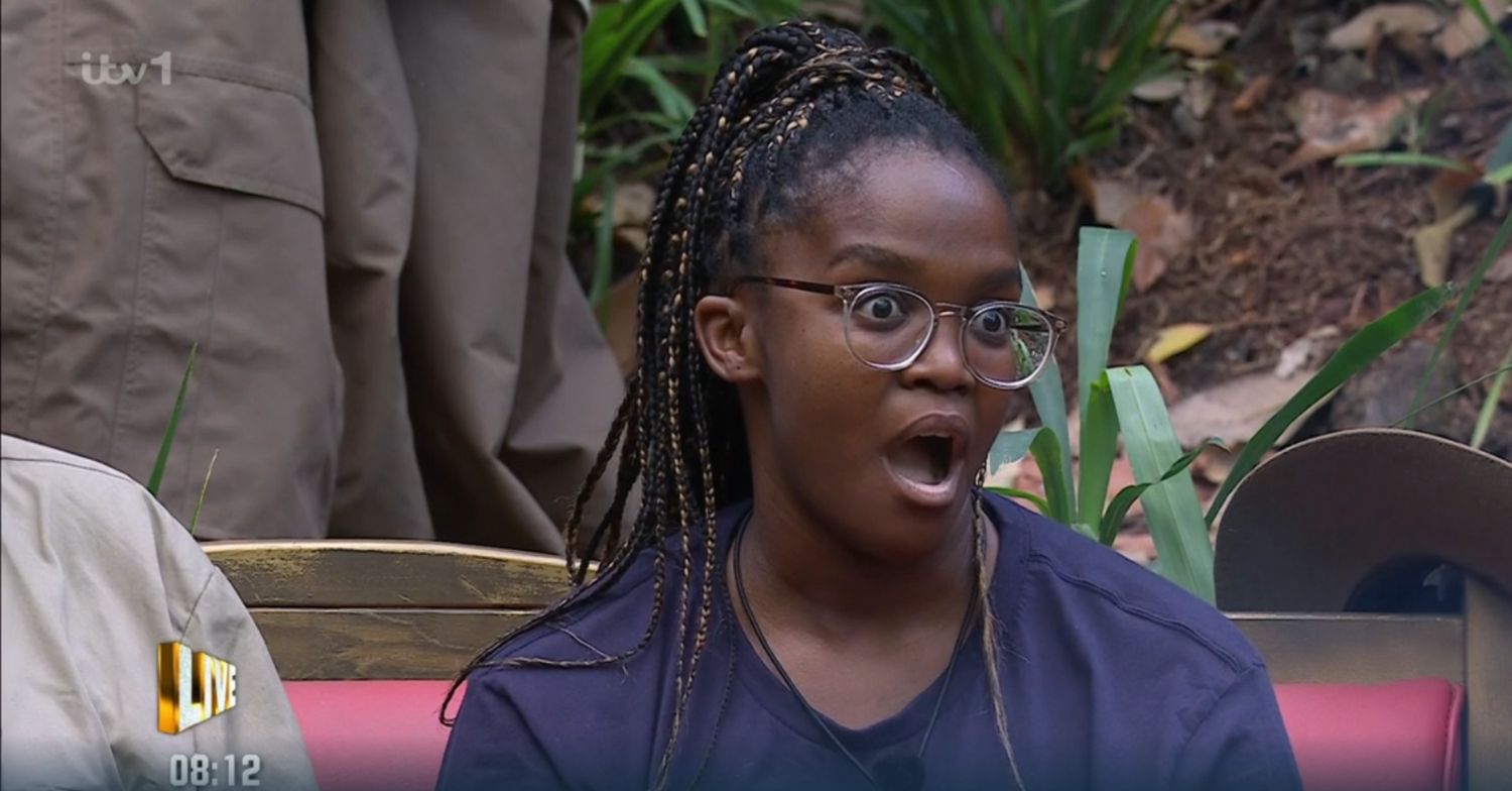 Oti Mabuse looking shocked on I'm A Celeb