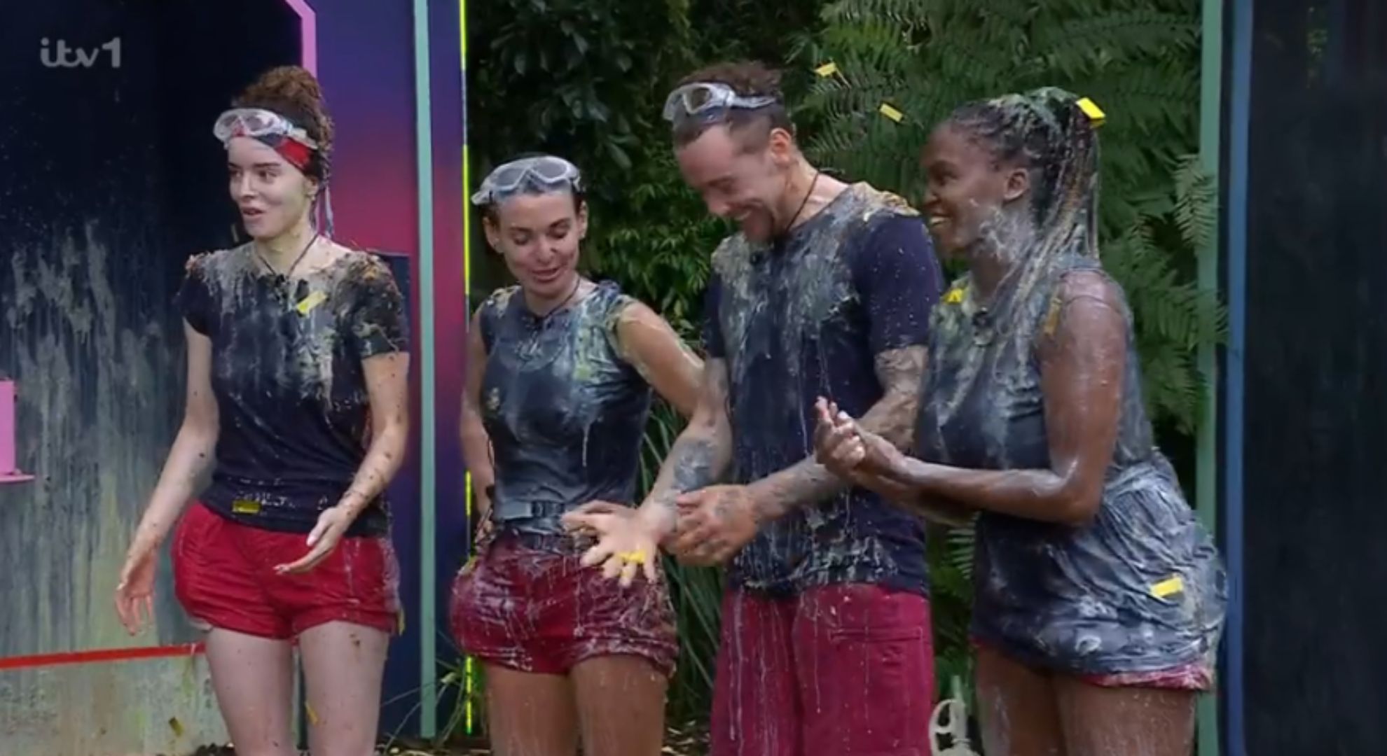 Maura Higgins, Coleen Rooney, Danny Jones and Oti Mabuse during I'm A Celebrity trial