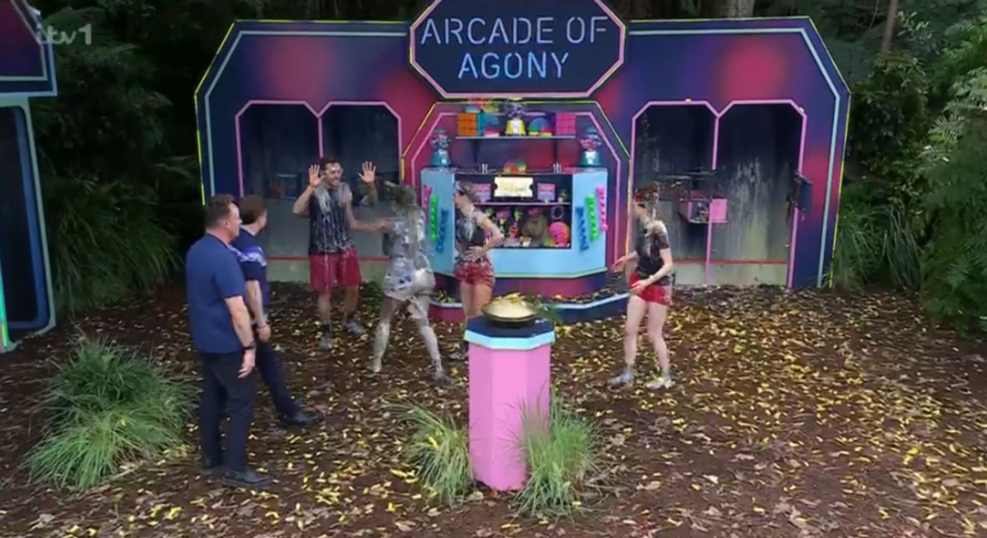 Maura Higgins, Coleen Rooney, Danny Jones and Oti Mabuse during I'm A Celebrity trial