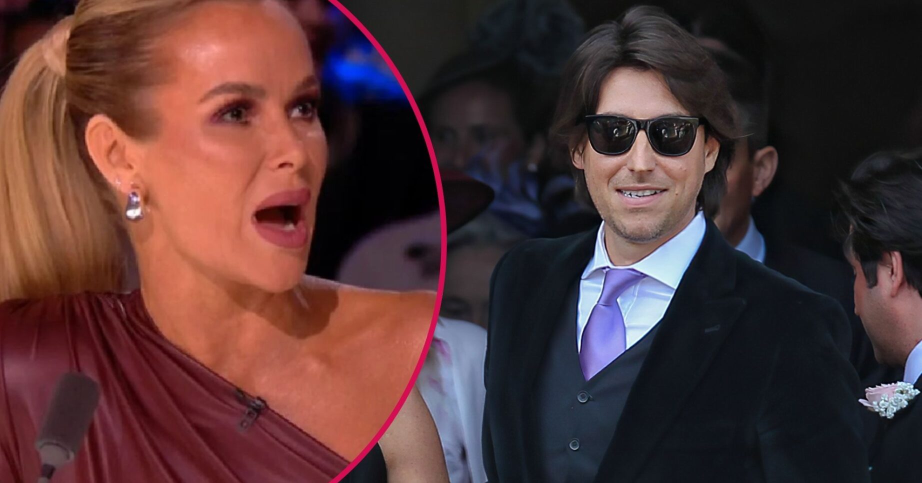 Amanda Holden shouting on BGT beside a smiling Chris Hughes