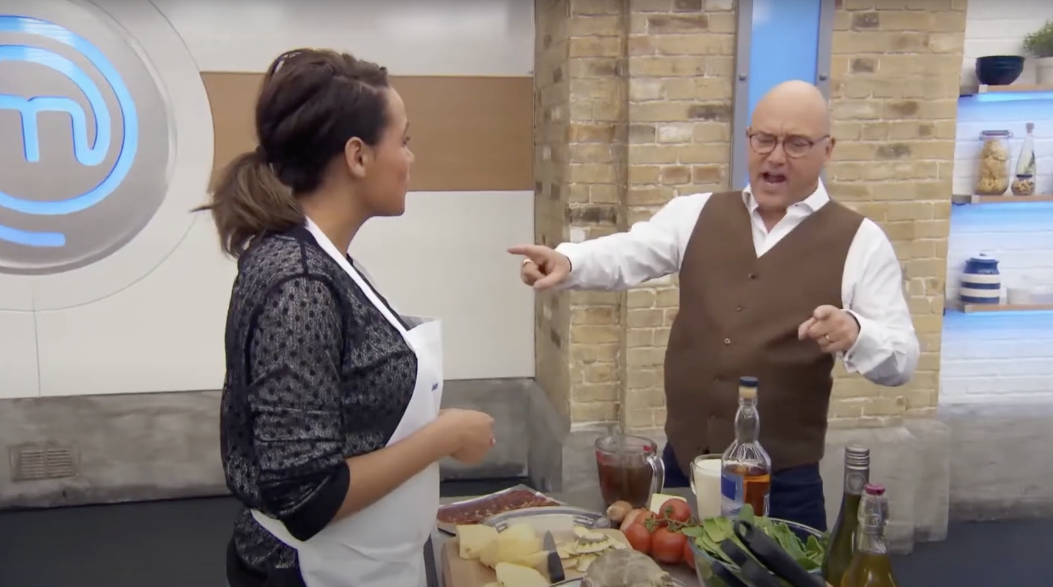 Gregg Wallace and Jean Johansson on Celeb MasterChef