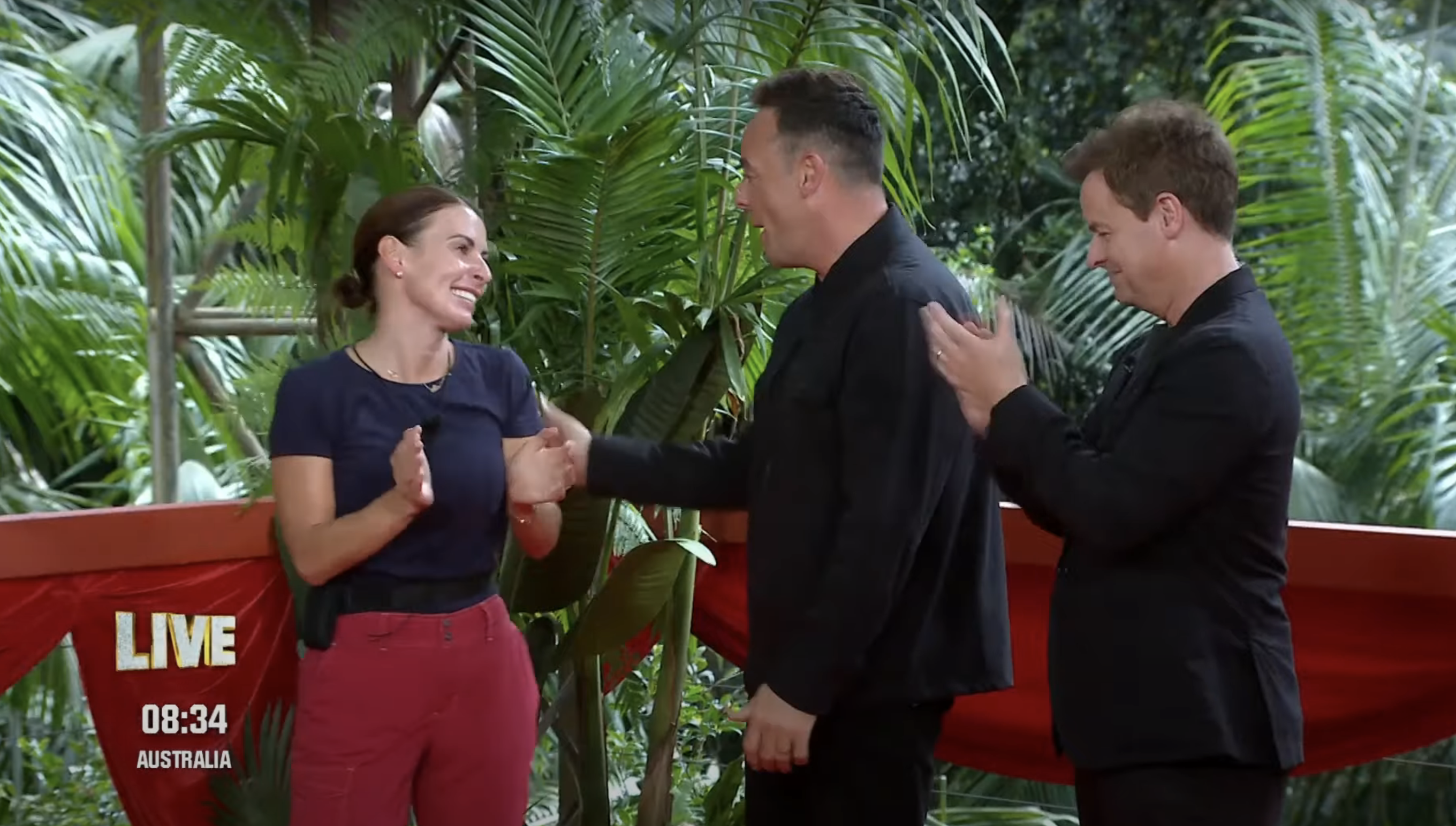 Coleen Rooney talks to Ant and Dec during the I'm A Celebrity finale