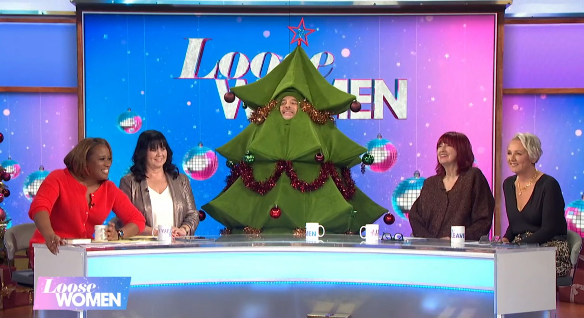 Loose Women panel with David Walliams dressed as a Christmas tree