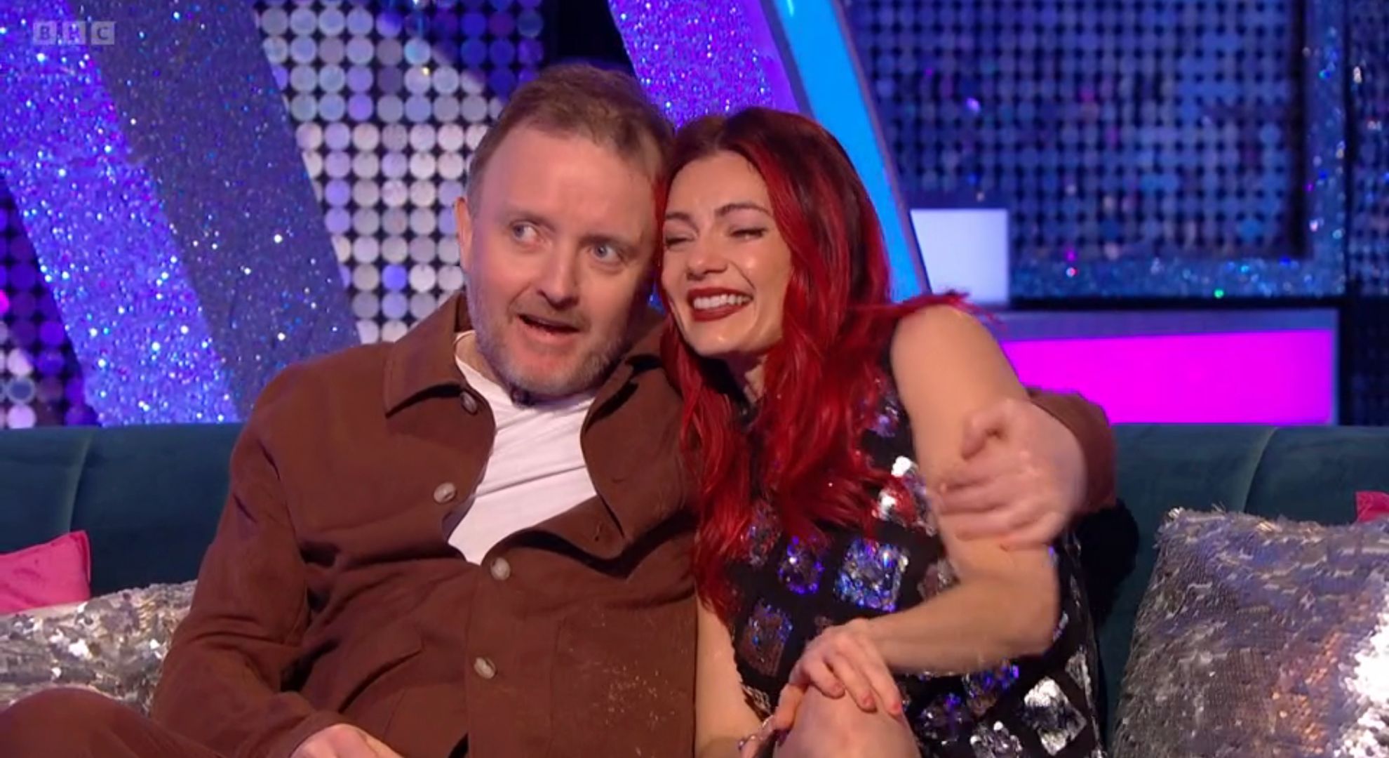 Chris McCausland and Dianne Buswell hugging on It Takes Two