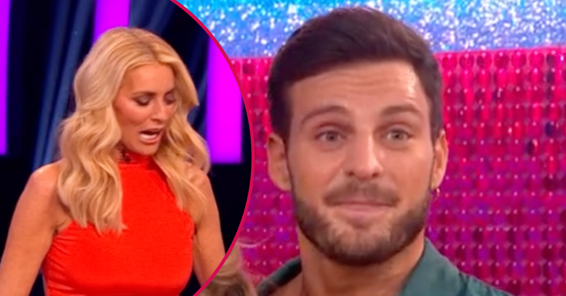 Tess Daly looking shocked and Vito Coppola looking surprised