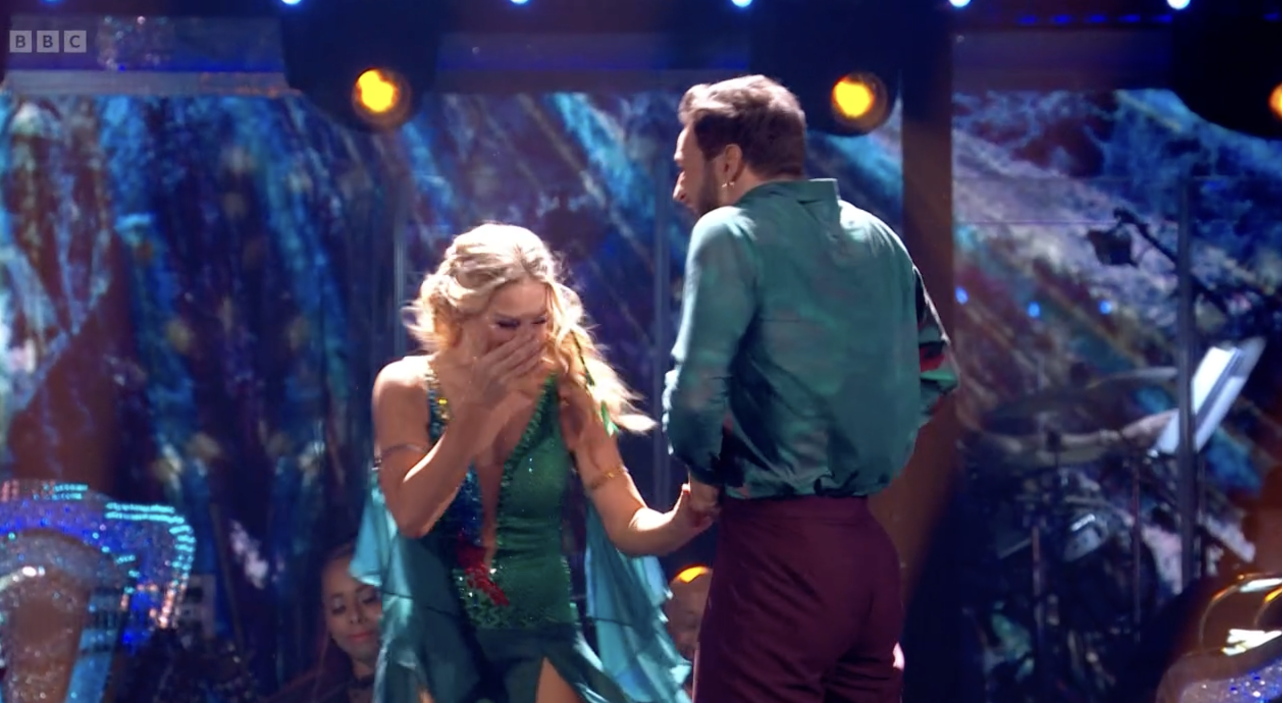 Sarah Hadland laughing as Vito Coppola's trousers break