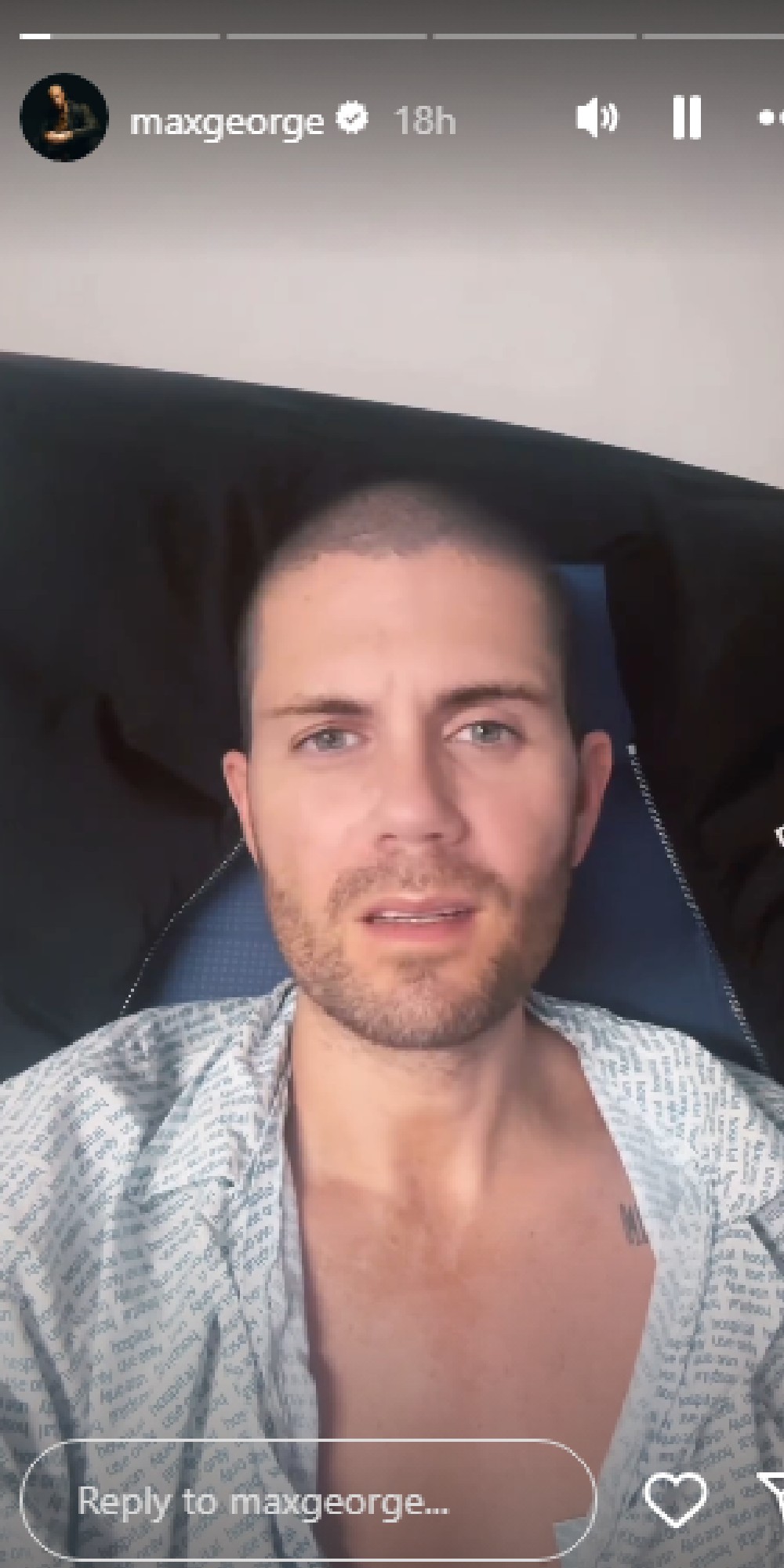 Max George speaking in Instagram Story