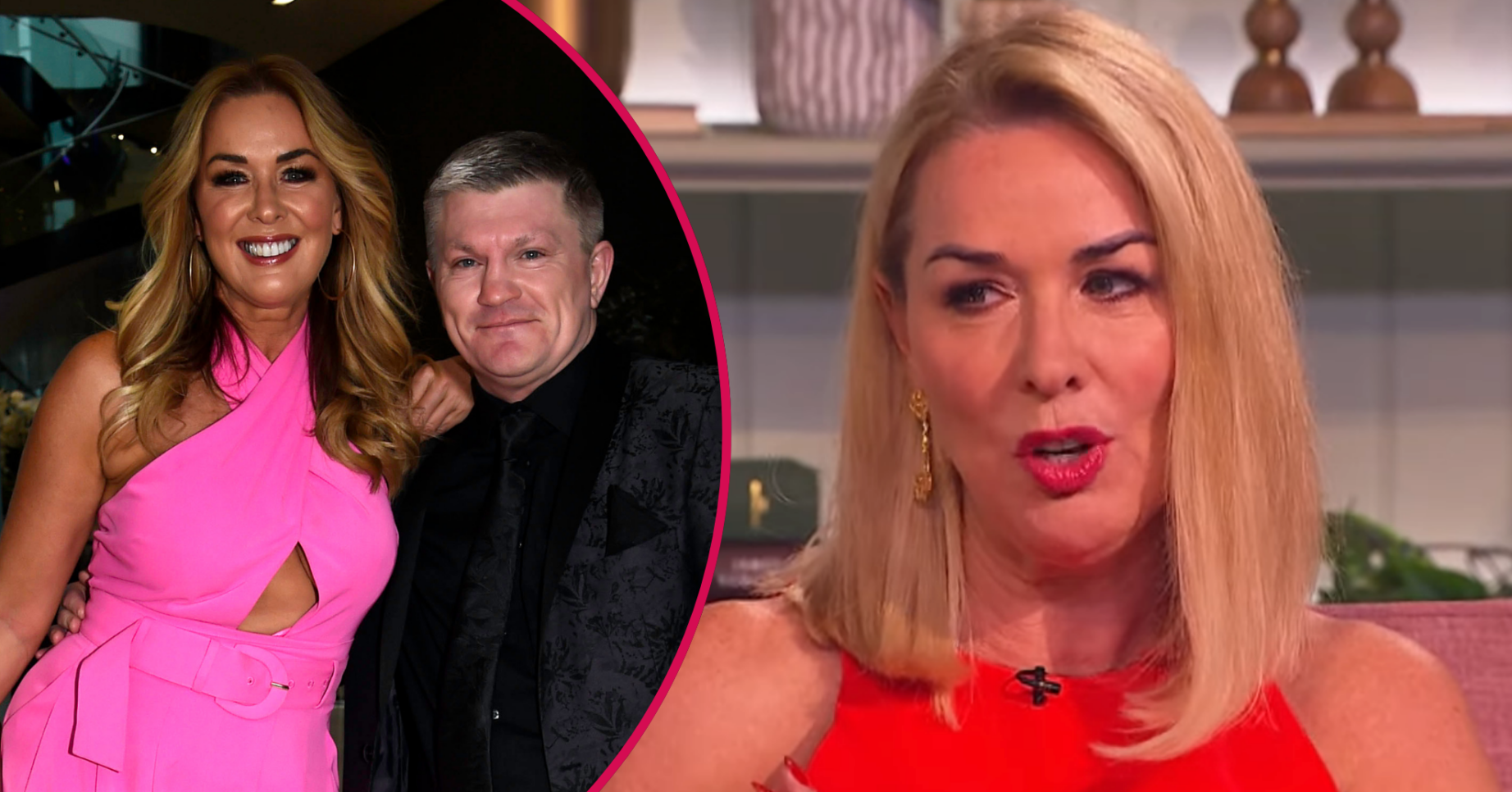 Claire Sweeney speaking and smiling with Ricky Hatton