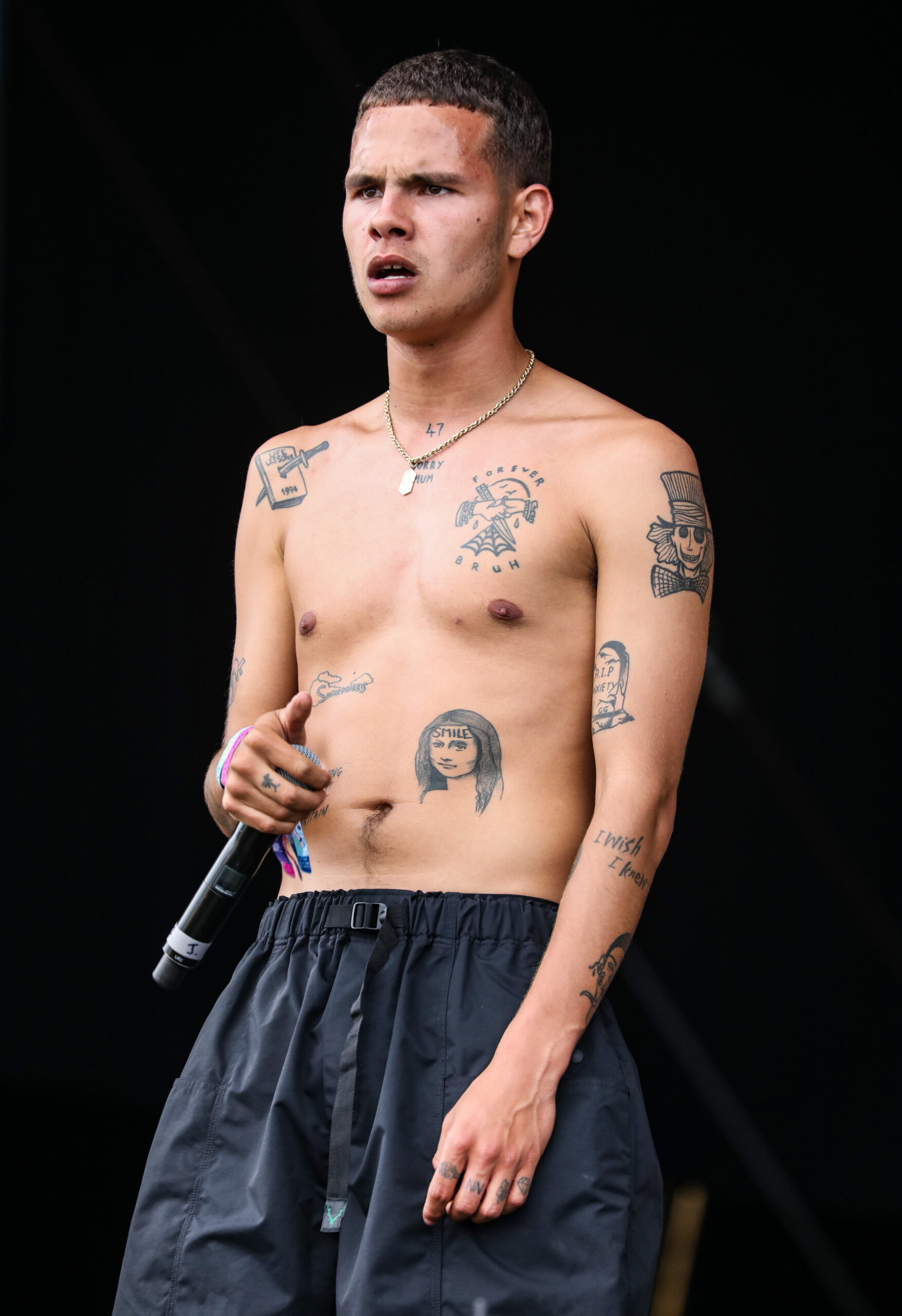 Slowthai performing on stage at Lovebox in 2019