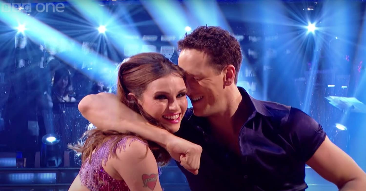 Sophie Ellis-Bextor and Brendan Cole hugging on Strictly 