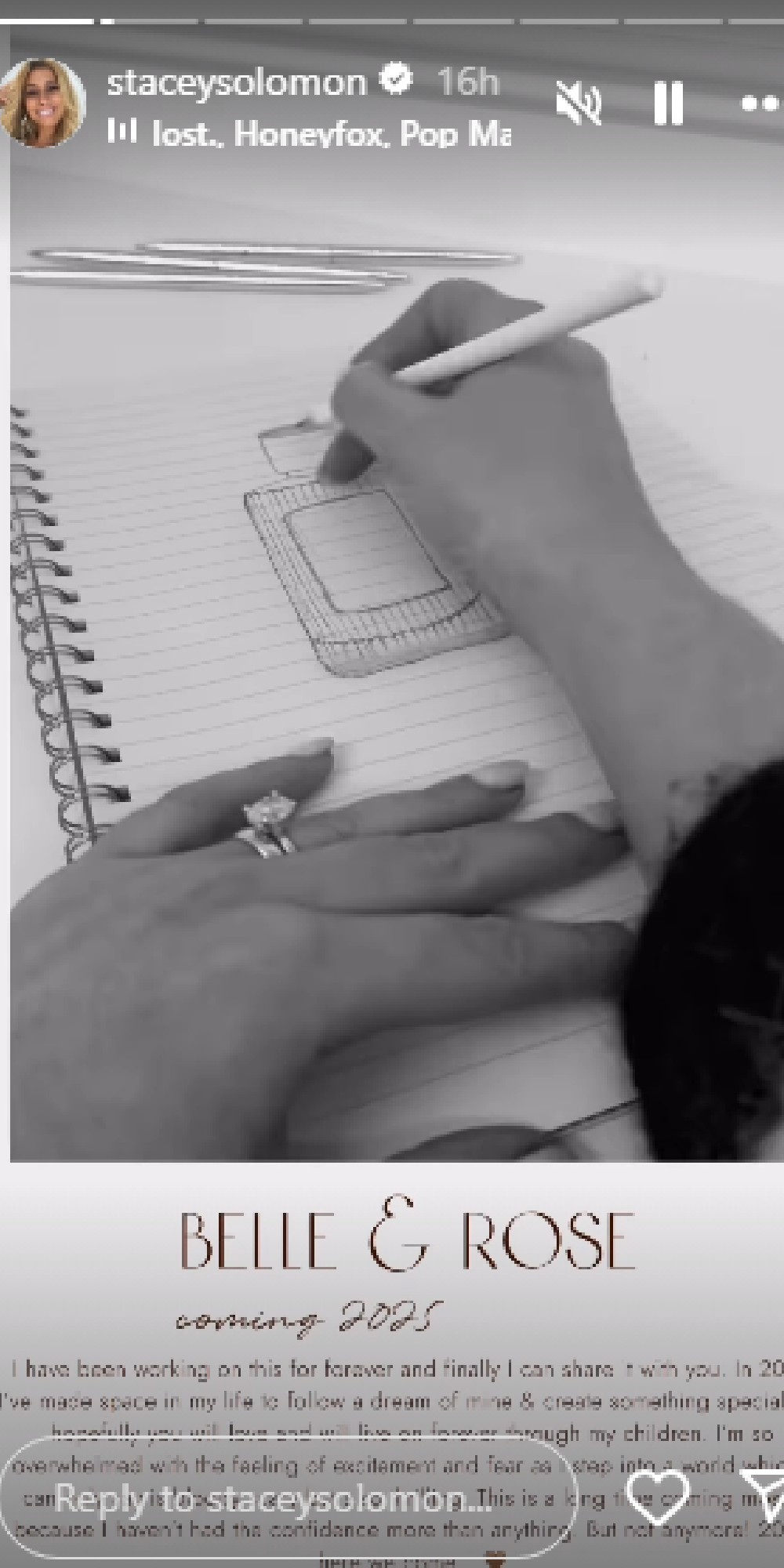 Screenshot from Stacey Solomon's Instagram story featuring the sketch of her perfume