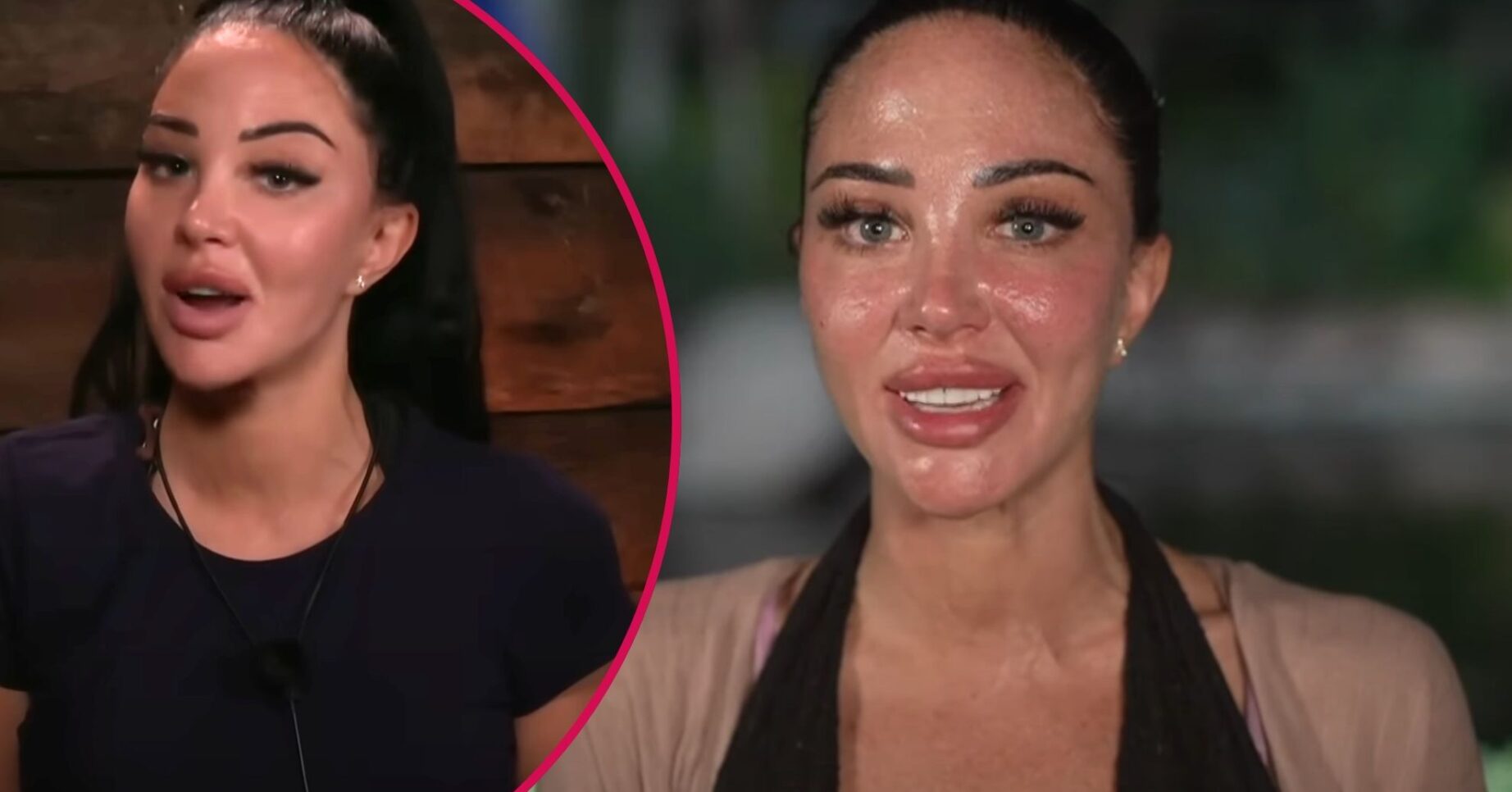 Tulisa Contostavlos talks about I'm A Celebrity stint on Lorraine (right), screenshot from I'm A Celebrity (left)