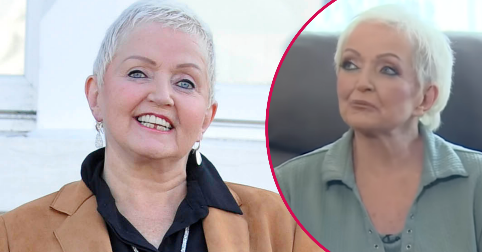 Linda Nolan smiling and inset on GMB