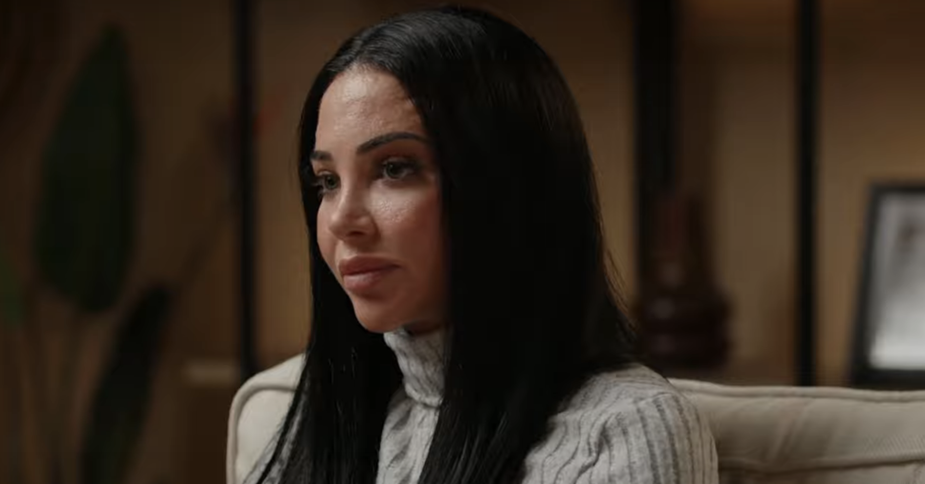 Tulisa Contostavlos on the sofa during her podcast interview