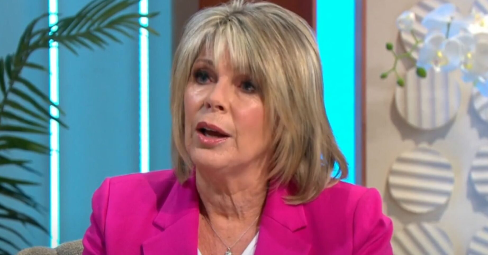 Ruth Langsford talking in pink blazer on Lorraine