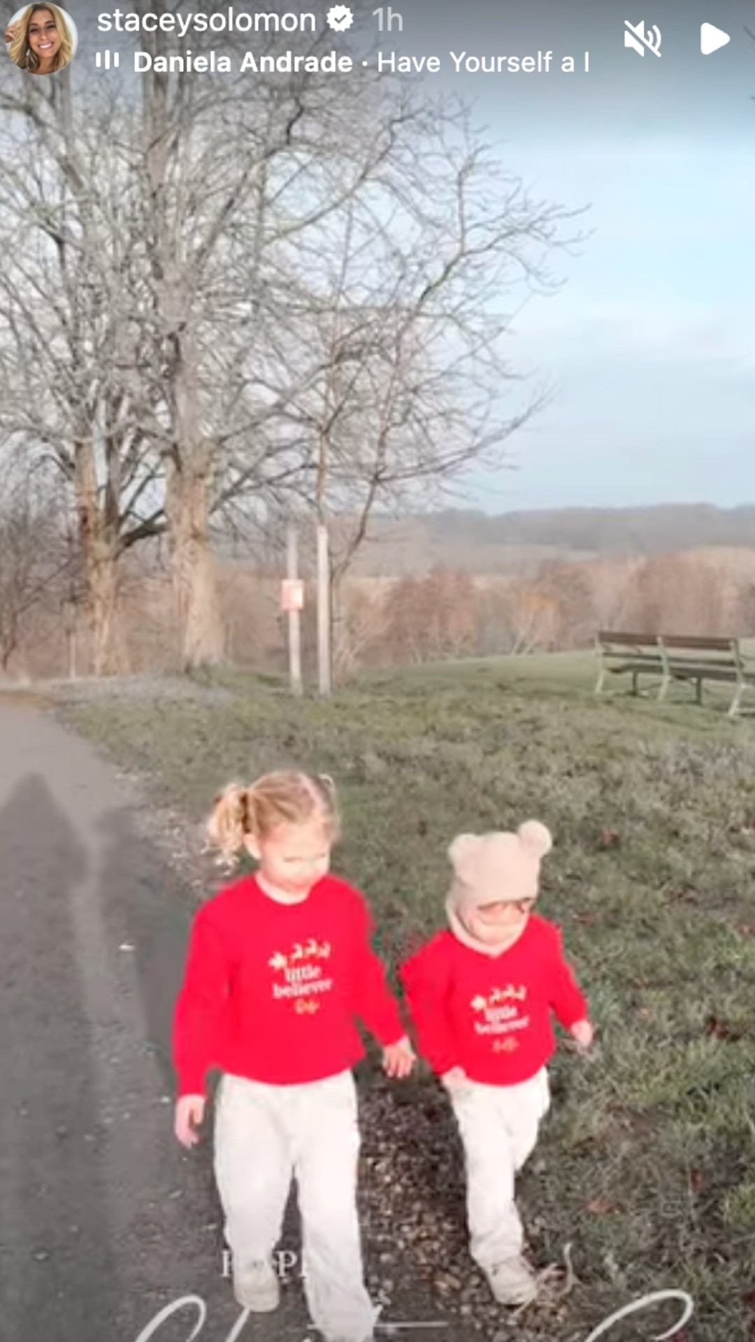 Stacey Solomon's daughters Rose and Belle wearing matching jumpers