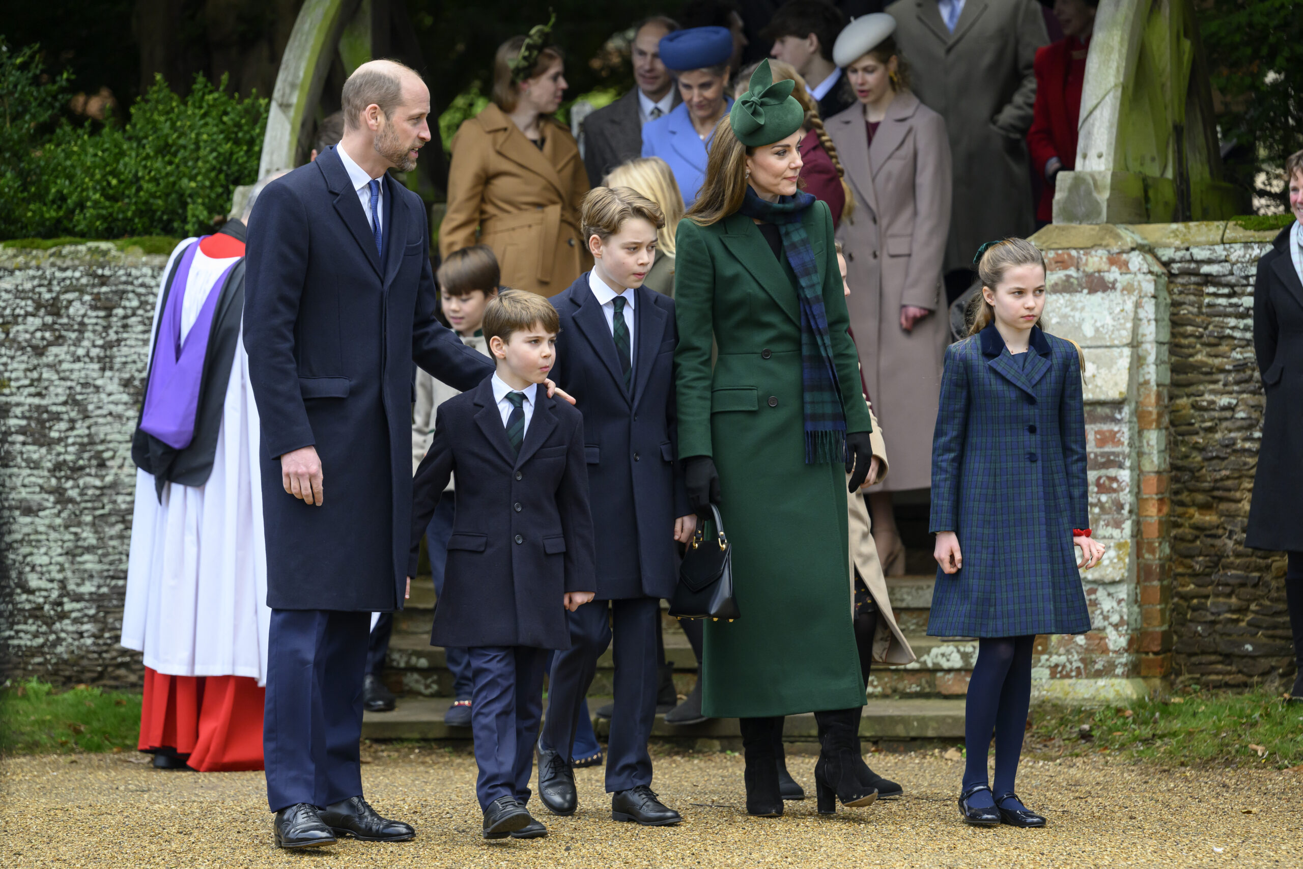 Prince William, Kate and their three children leaving church on Christmas Day