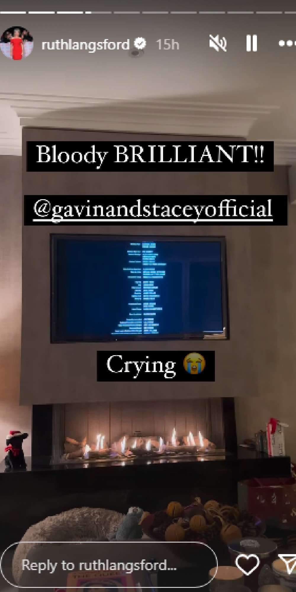 Ruth Langsford watching Gavin and Stacey on Instagram