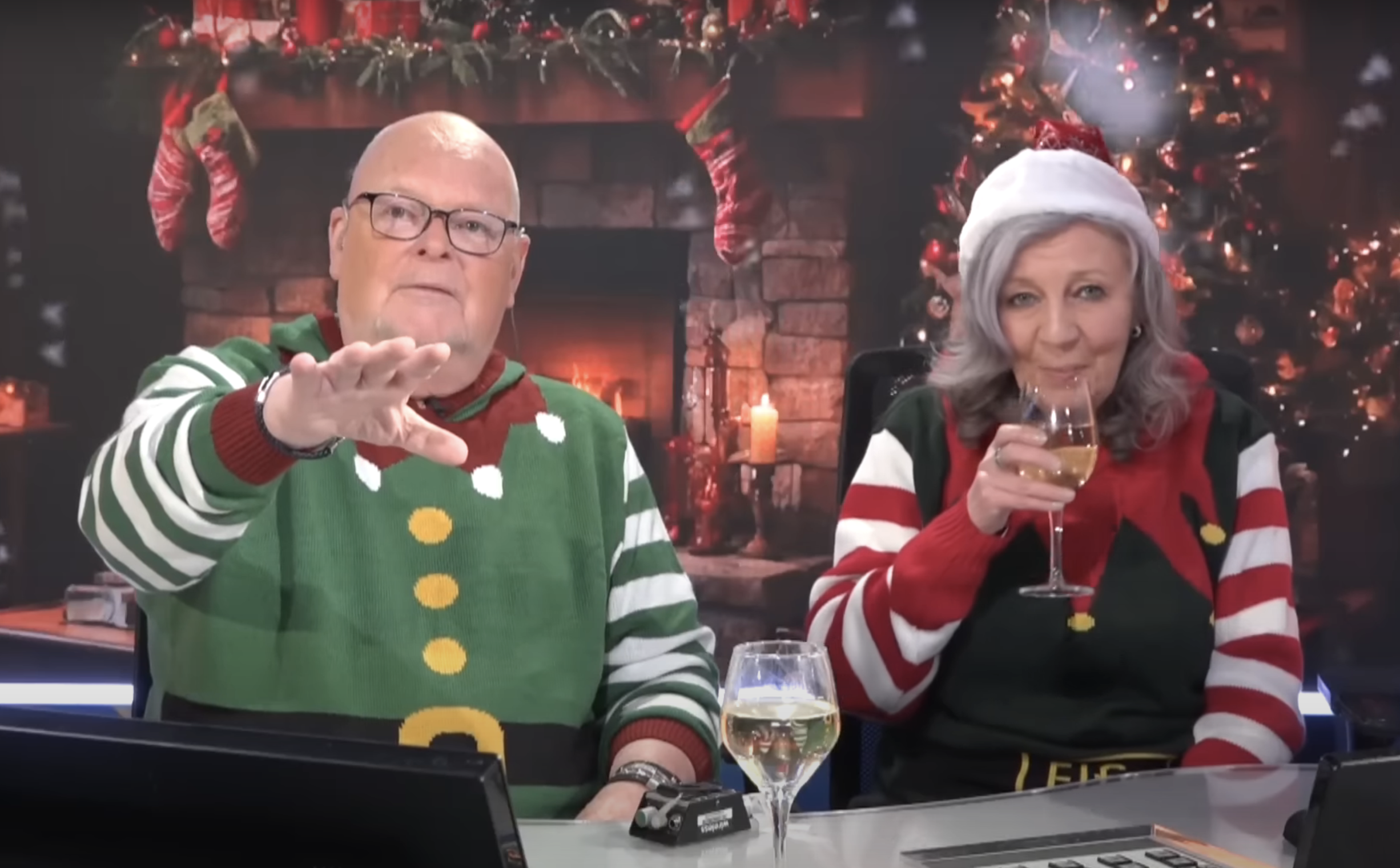 James and Nadine Whale recording their Christmas special