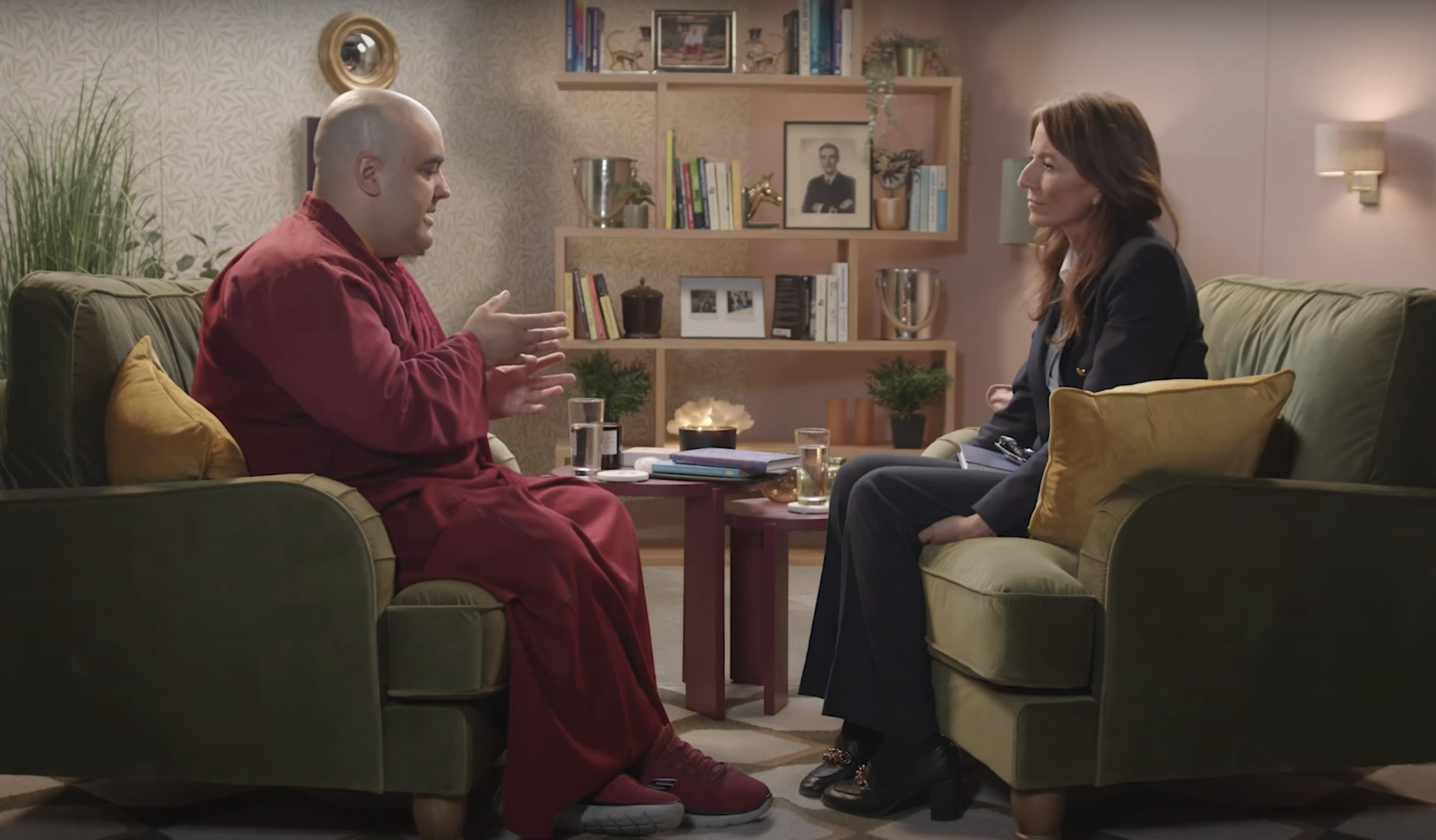 Davina McCall recording her Begin Again podcast