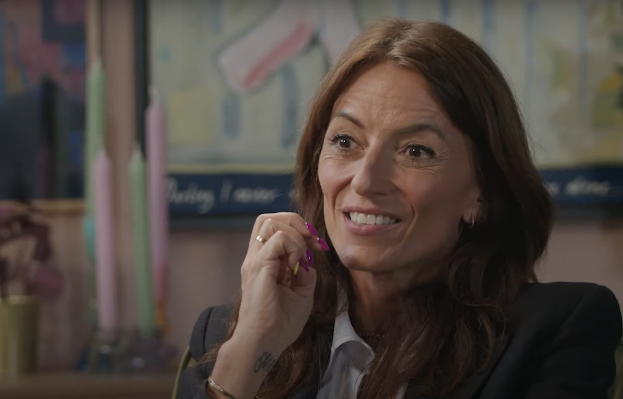 Davina McCall recording her Begin Again podcast