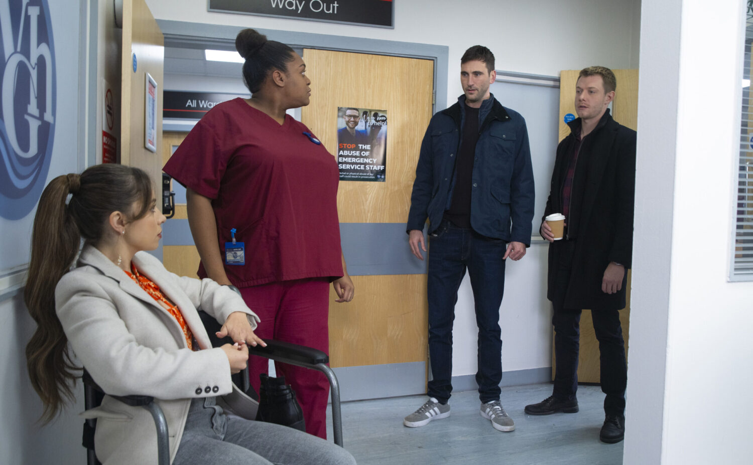 Coronation Street's Daisy, Daniel and Kit at the hospital