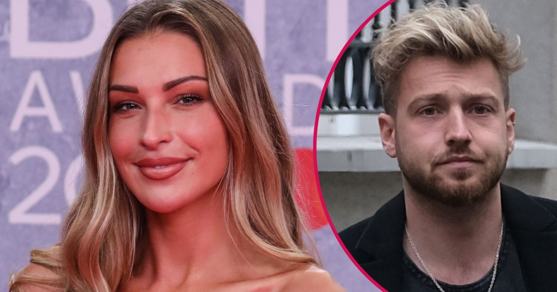 Zara McDermott smiling beside a frowning Sam Thompson