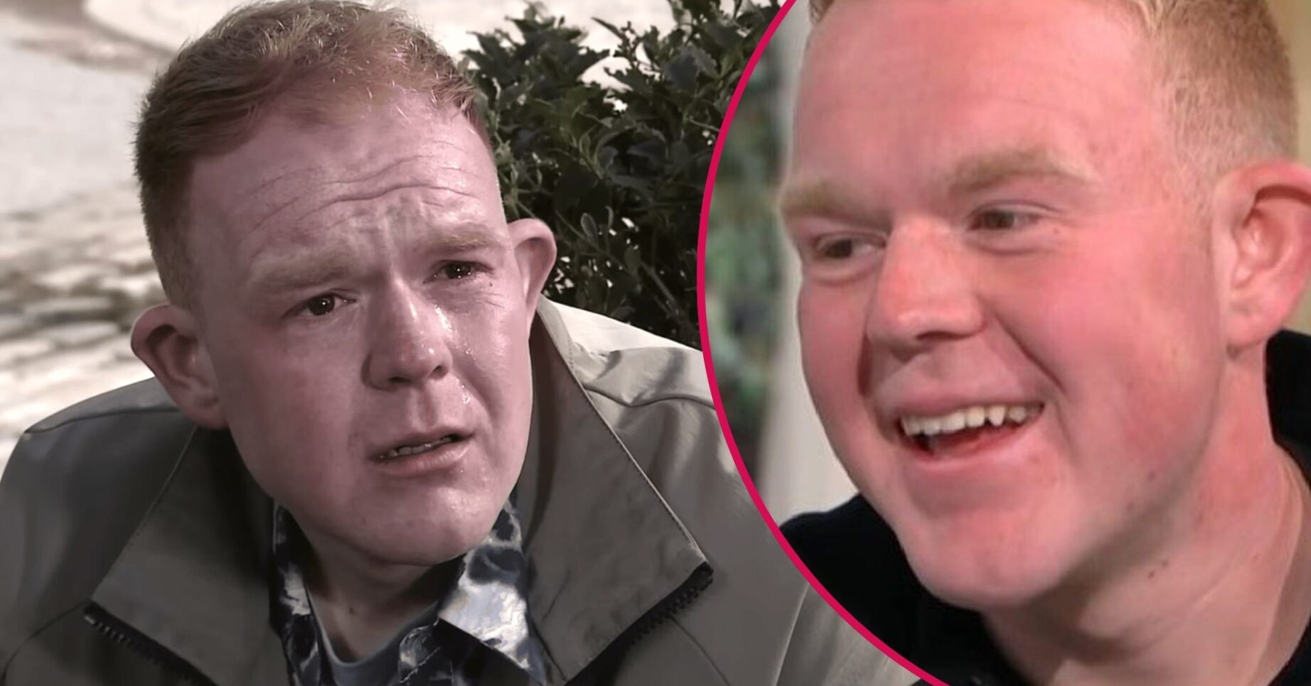 Composite image featuring Craig Tinker crying; inset, Colson Smith laughing (Credit: ITV/Composite: ED!)