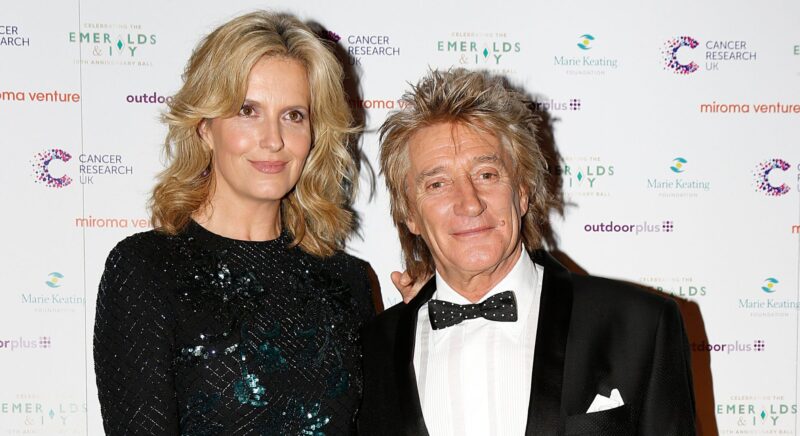 Rod Stewart and Penny Lancaster smile at the 10th Emeralds and Ivy Ball