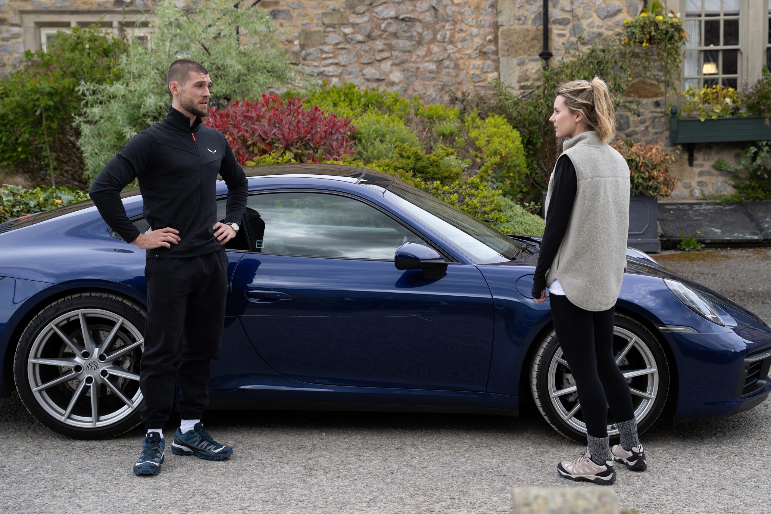 Joe and Dawn talking outside