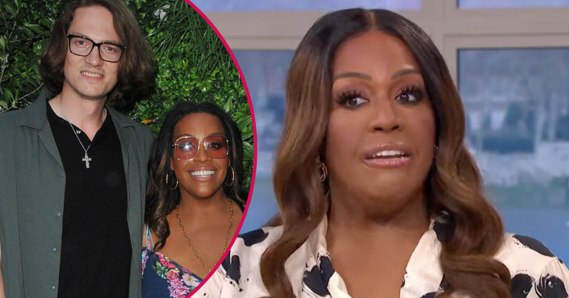 Alison Hammond presenting This Morning and inset with her boyfriend