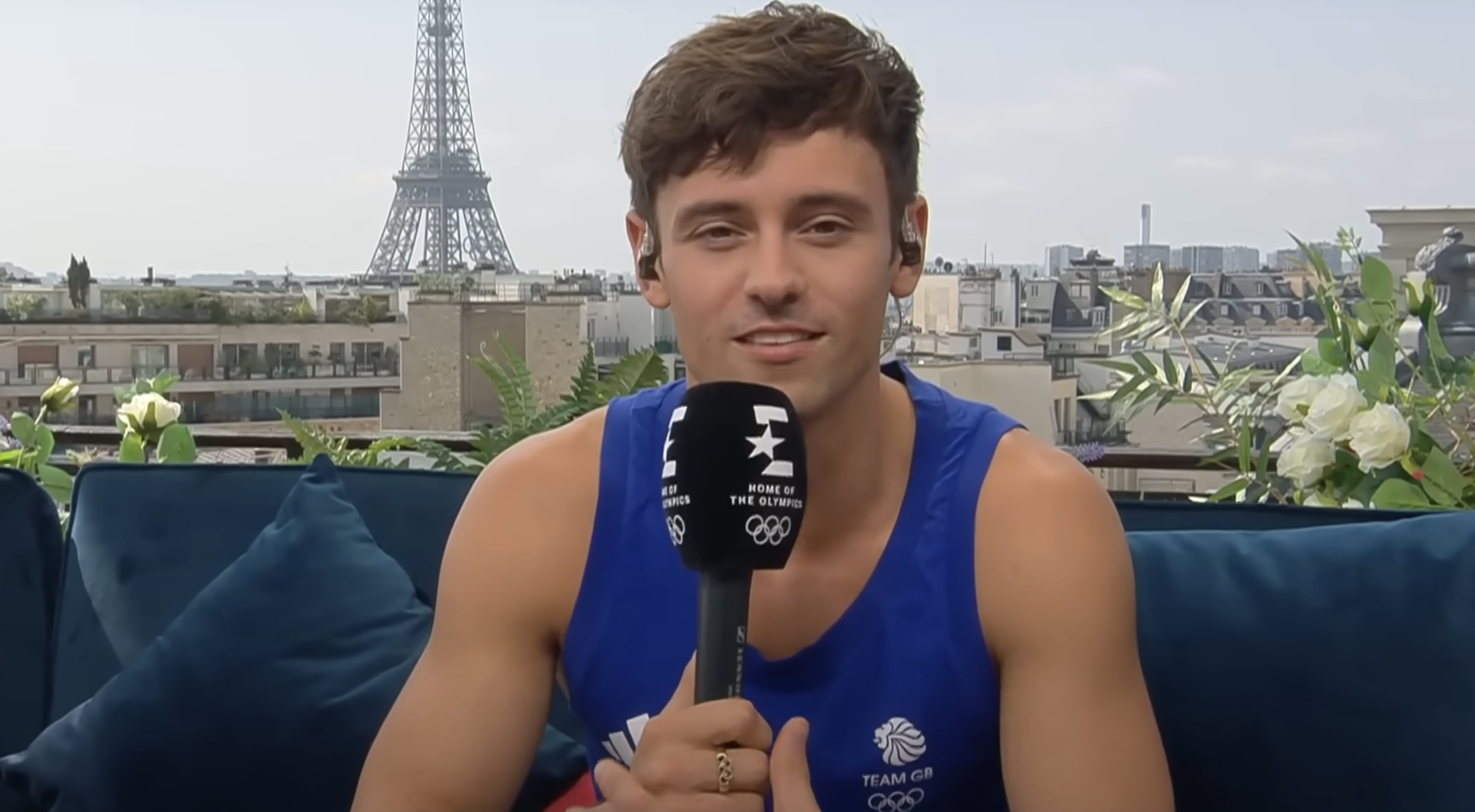 Tom Daley talking on This Morning during the Paris Olympics