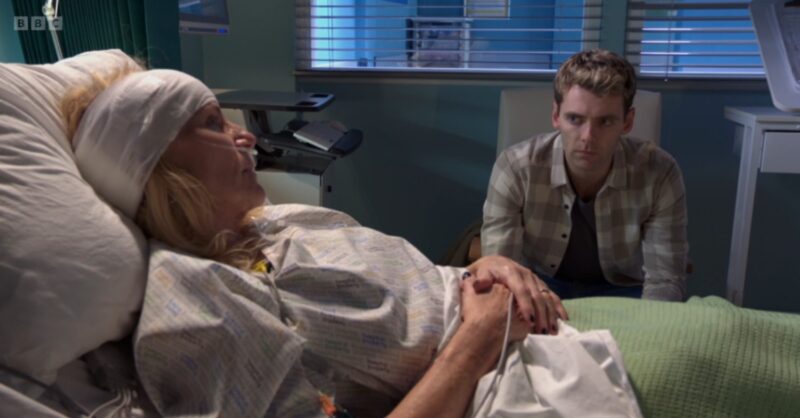 Peter sits by Cindy's side in hospital on EastEnders