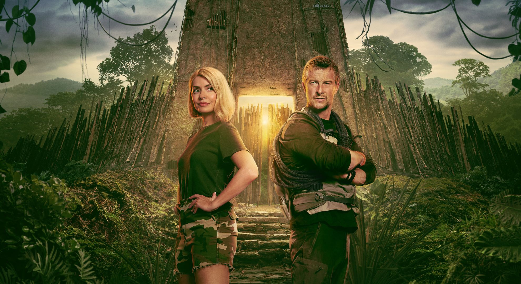 Holly Willoughby and Bear Grylls in a promo shoot for Bear Hunt