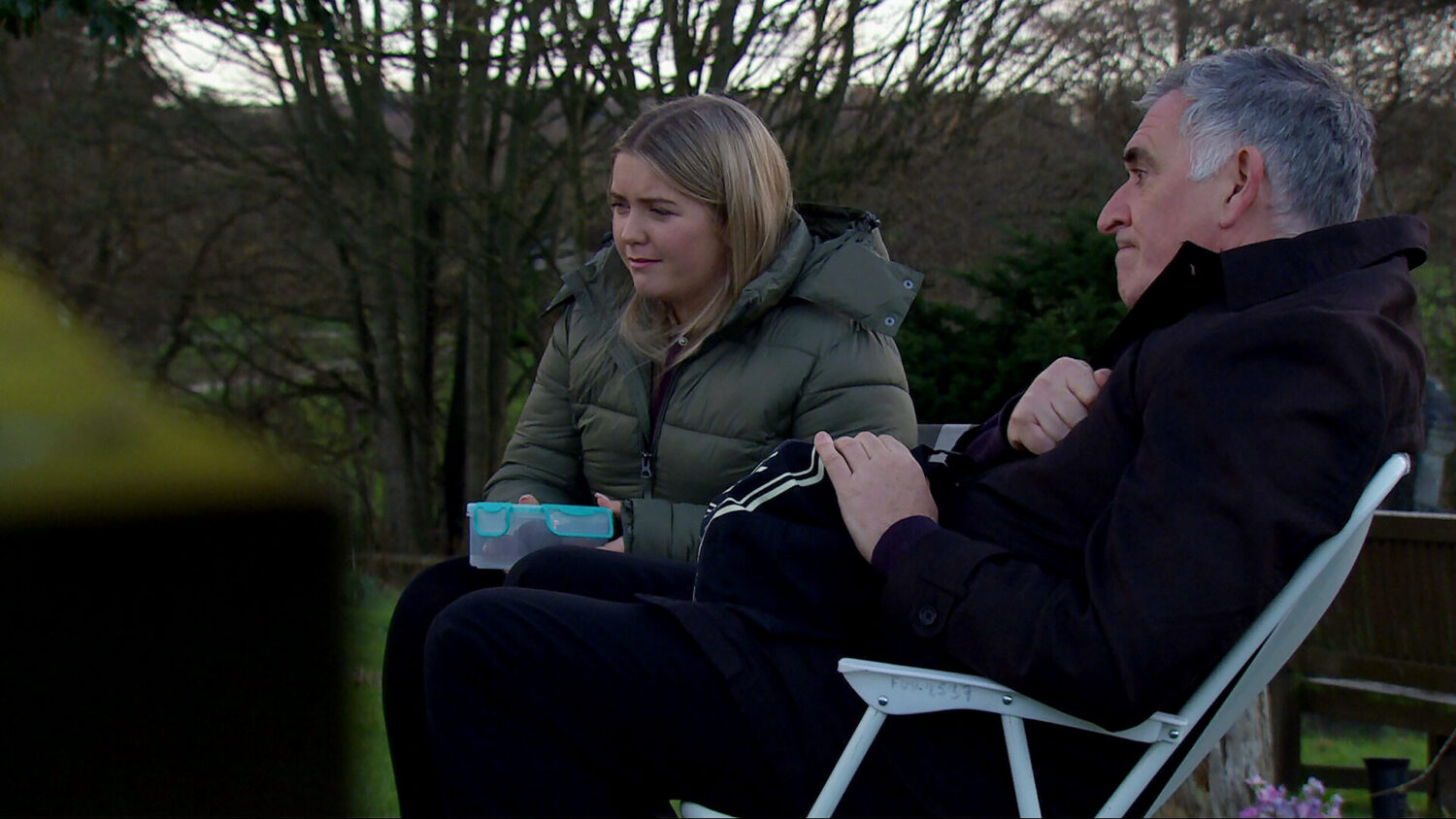 Cathy and Bob at graveyard in Emmerdale