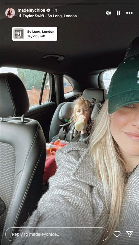 Chloe Madeley's Instagram Story with her daughter in the car