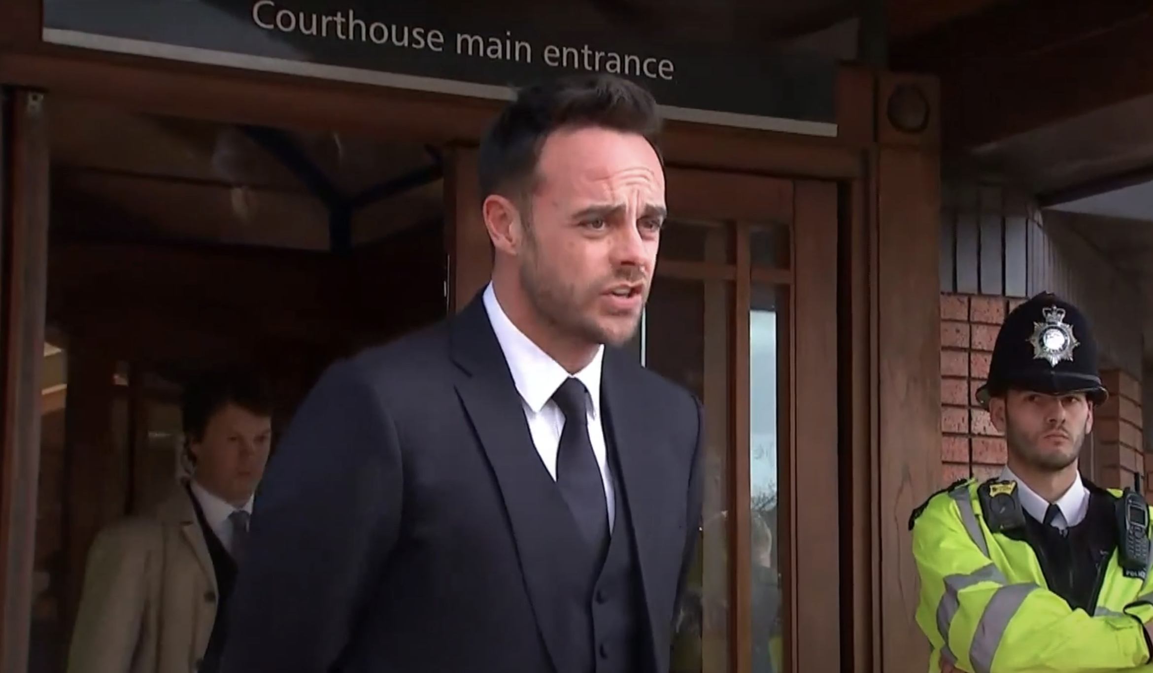 Ant McPartlin talking outside the courthouse following his car crash