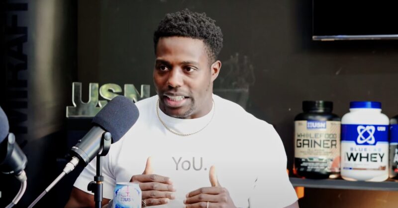 Harry Aikines-Aryeetey recording an episode of Harry's Gym Chat