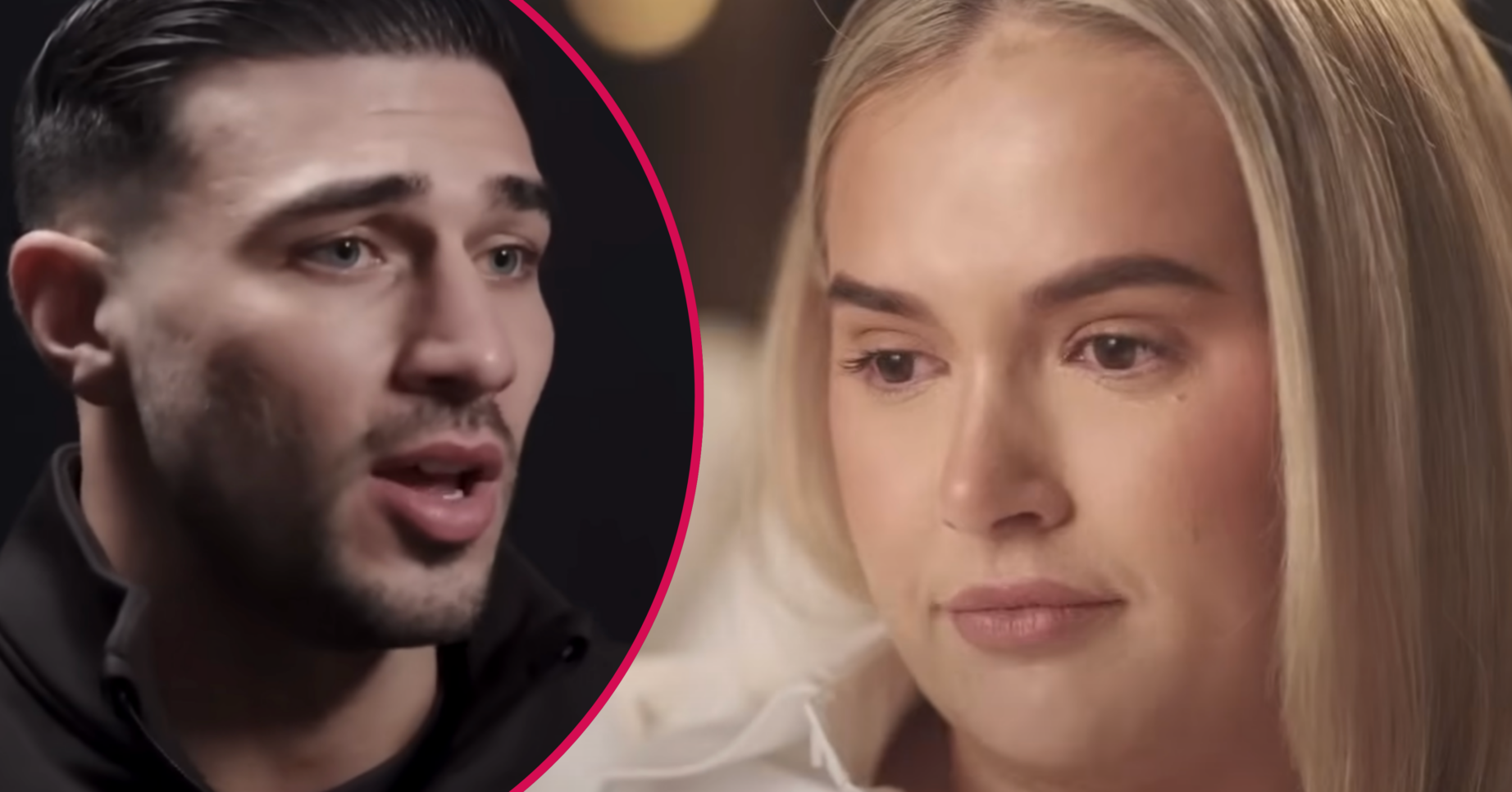 Tommy Fury talking beside a crying Molly-Mae Hague