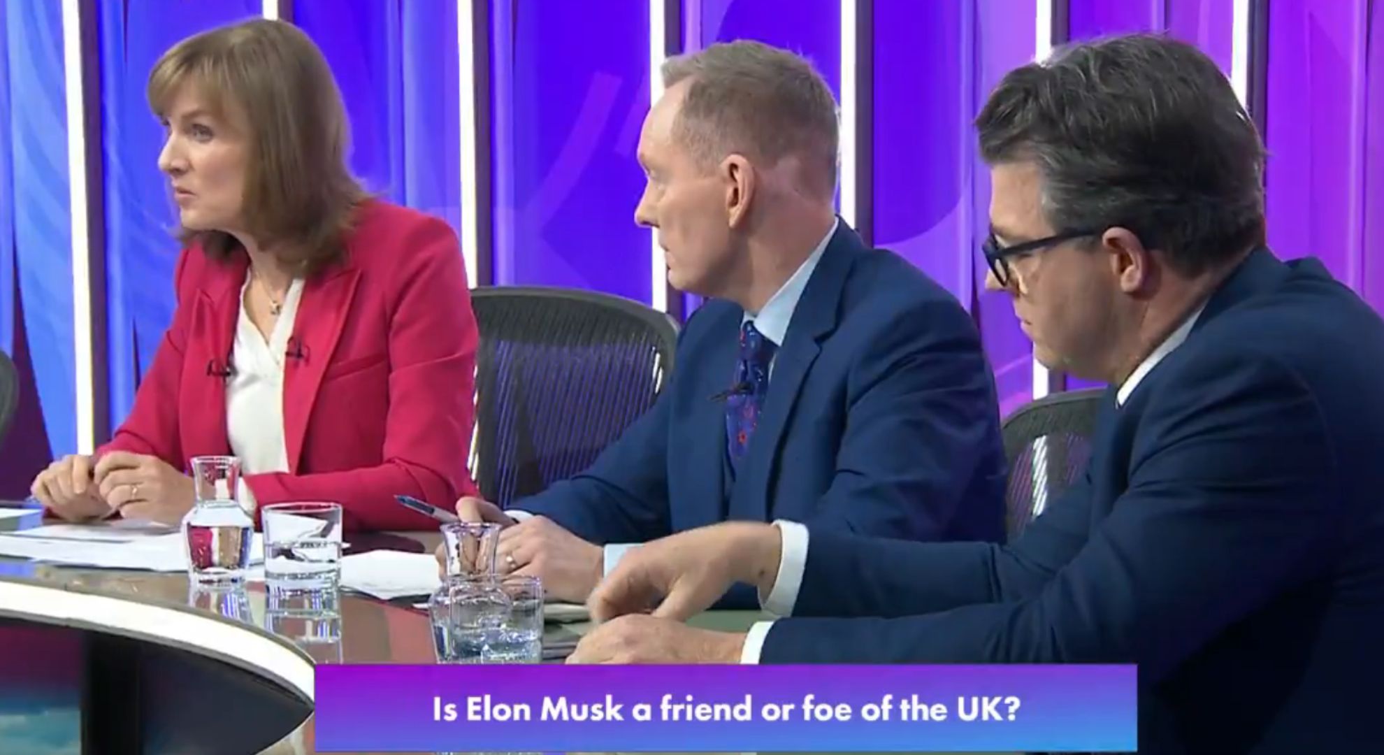 Screenshot from Question Time depicting Fiona Bruce and the panelists