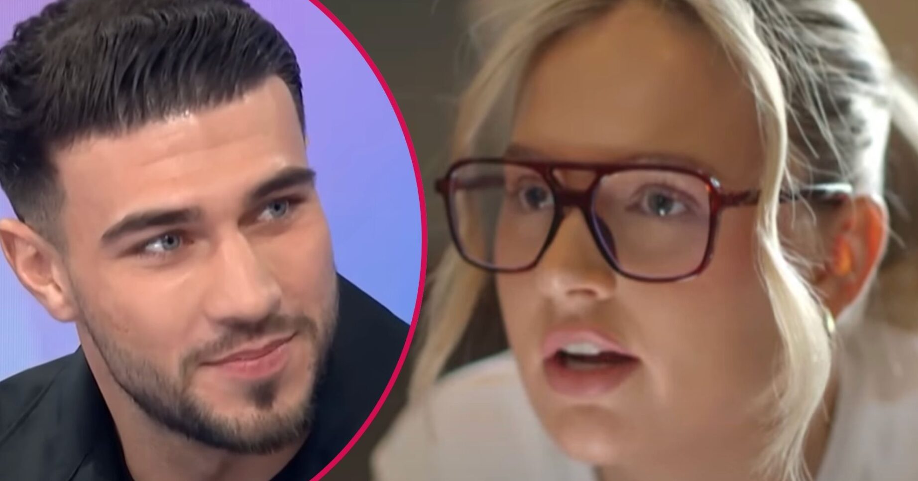 Tommy Fury smirking beside Molly-Mae Hague talking
