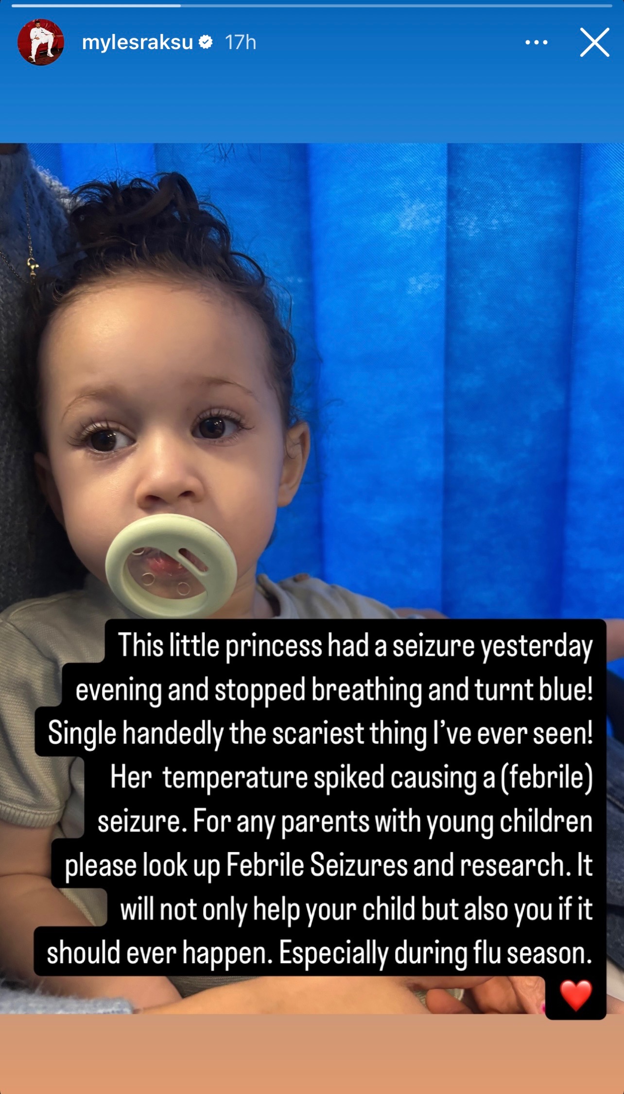 Myles' daughter on his Instagram Story