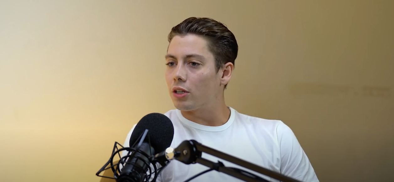 Sam Vanderpump speaking on a podcast