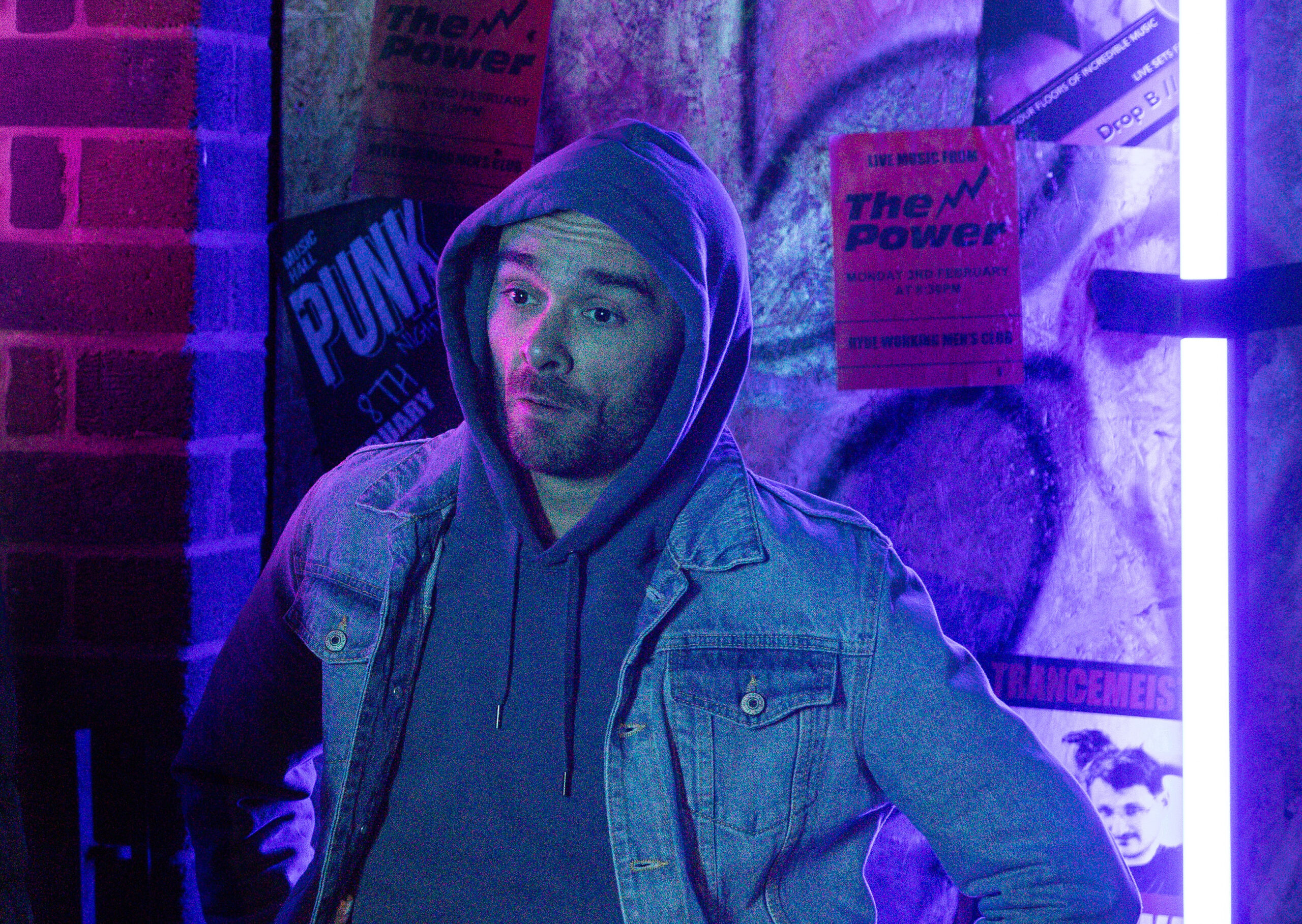 Coronation Street's David with his hood up