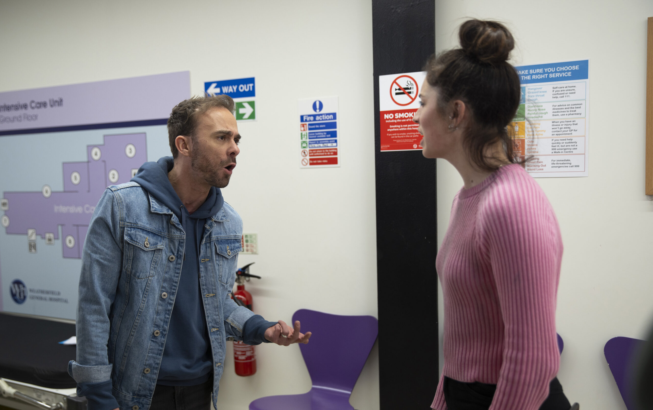 David and Shona arguing in the hospital