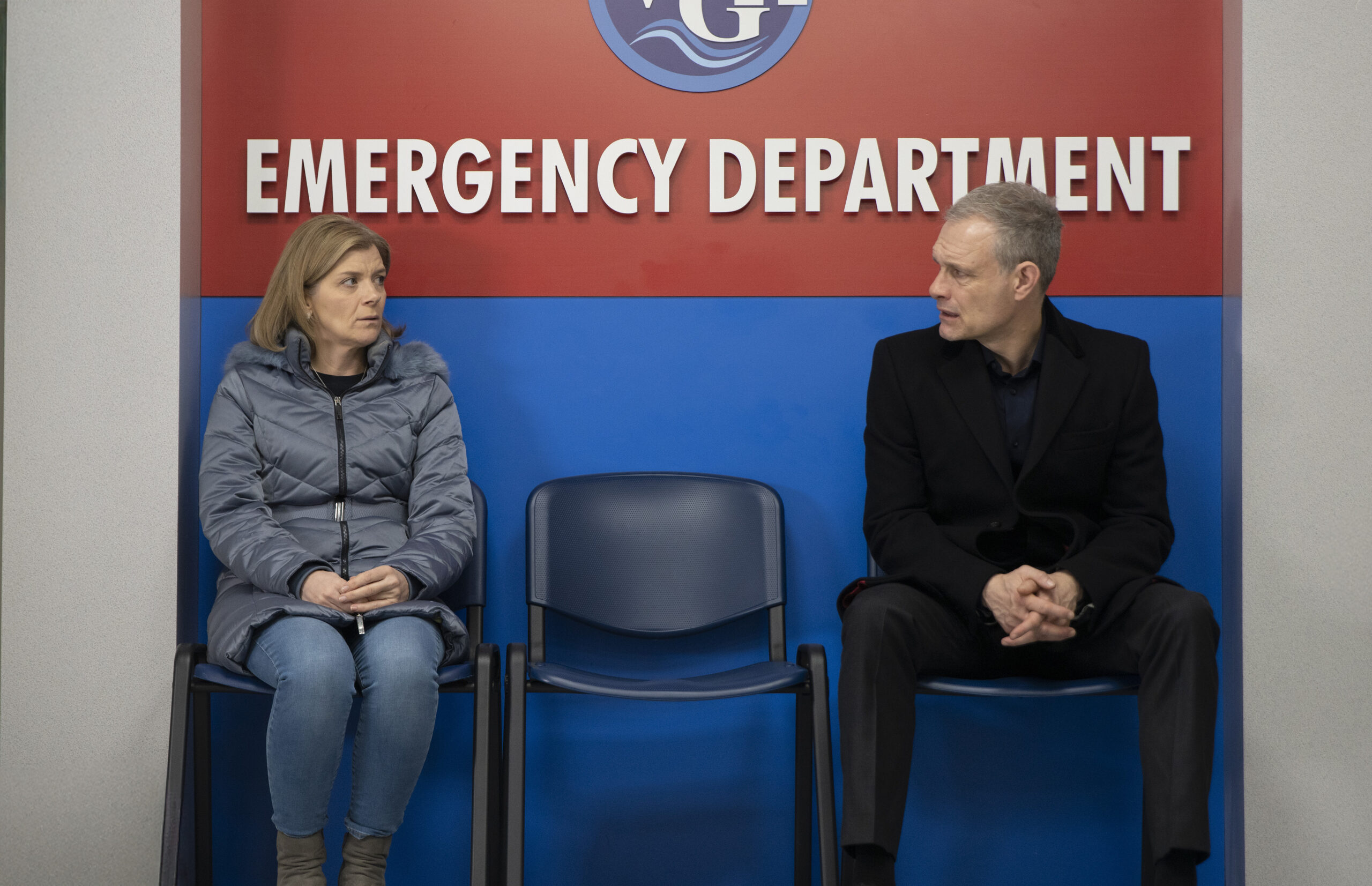 Leanne and Nick talking at the hospital