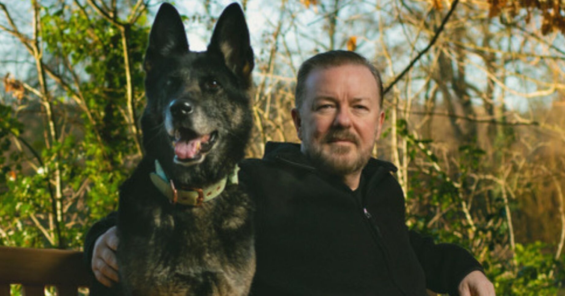 Ricky Gervais and dog on Afterlife