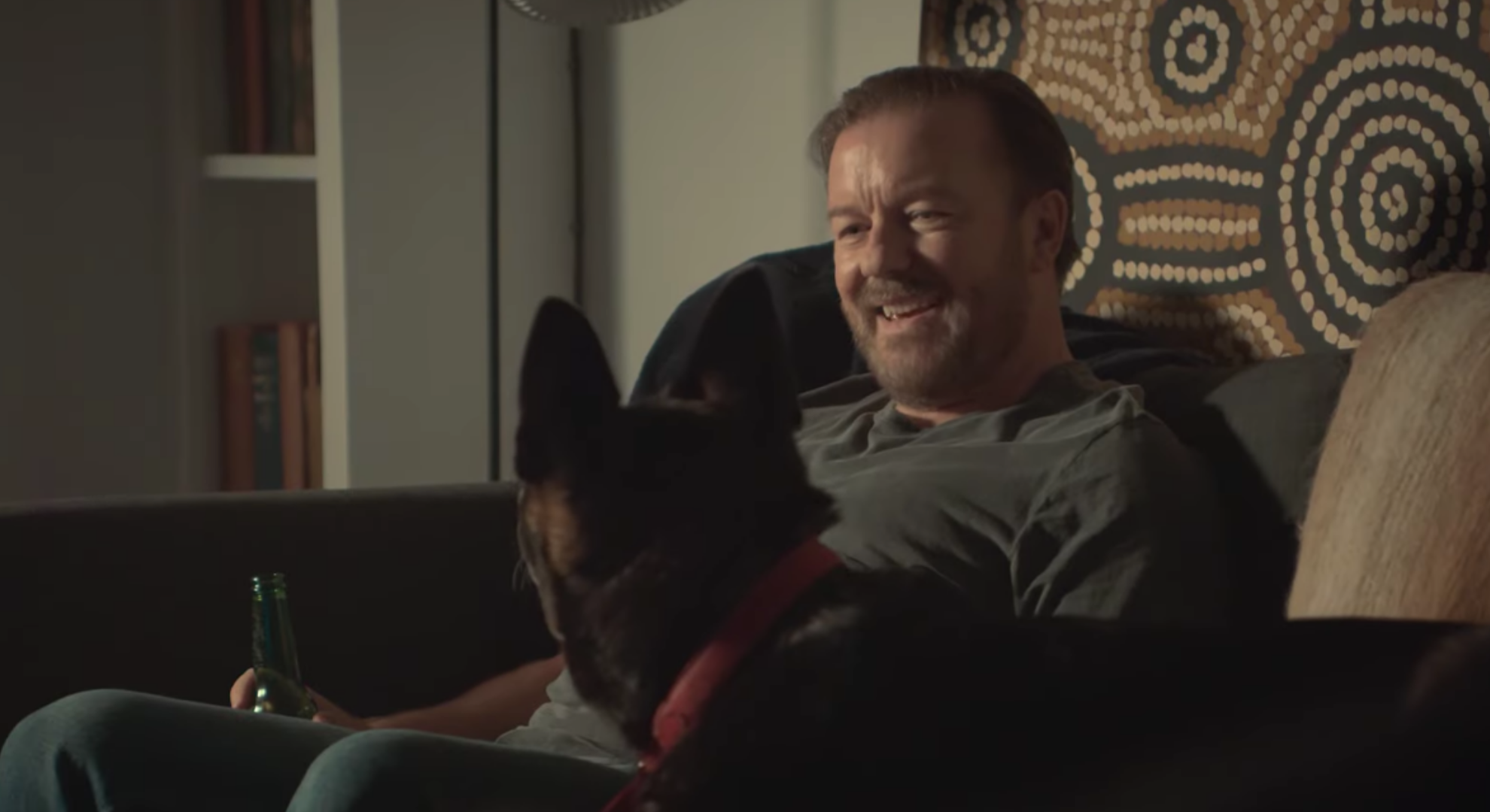 Ricky Gervais and dog on Afterlife